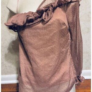 Lulumari One-Shoulder Ruffled Y2K Bohemian Terracota Blouse Polka Dot Texture  M